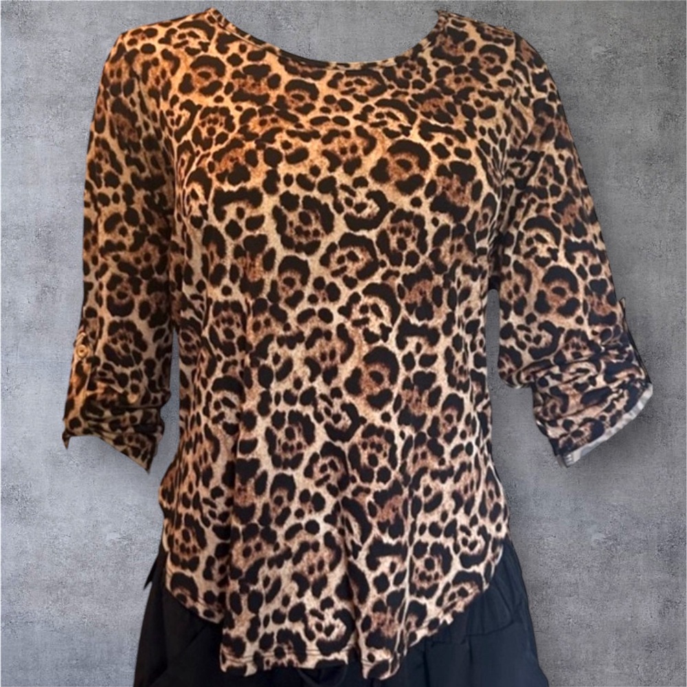 NWT Always Indigo SIZE Medium Cheetah Print Women's Blouse Shirt Top